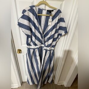 Ashley Stewart Denim and White Linen Dress